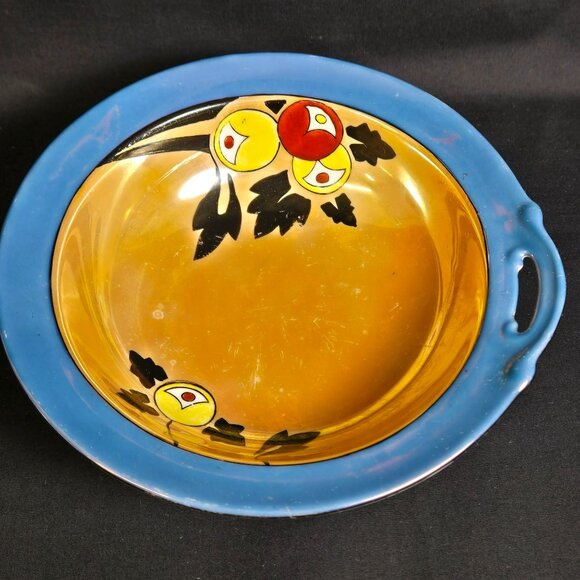 Vintage Meito China Hand Painted Lusterware Bowl Japan Blue Rim Floral 8" - Picture 4 of 14